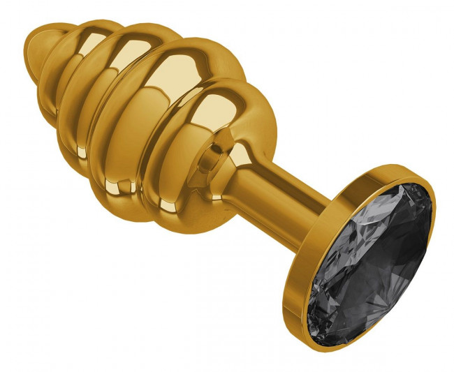 Золотистая пробка с рёбрышками и черным кристаллом - 7 см. Золотистая пробка с рёбрышками и черным кристаллом - 7 см.