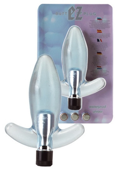 Анальная голубая пробка с вибратором