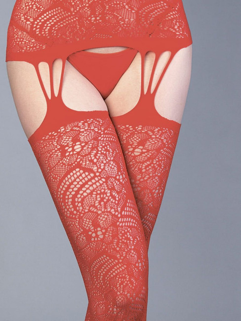 Красный ажурный комбинезон с имитацией шнуровки на груди Красный ажурный комбинезон с имитацией шнуровки на груди