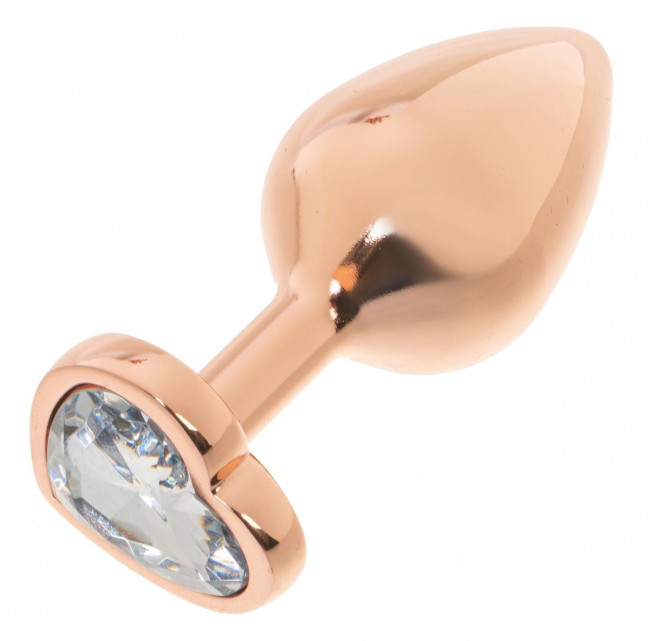 Золотистая анальная пробка OYO с прозрачным кристаллом-сердцем - 7,3 см. Золотистая анальная пробка OYO с прозрачным кристаллом-сердцем - 7,3 см.