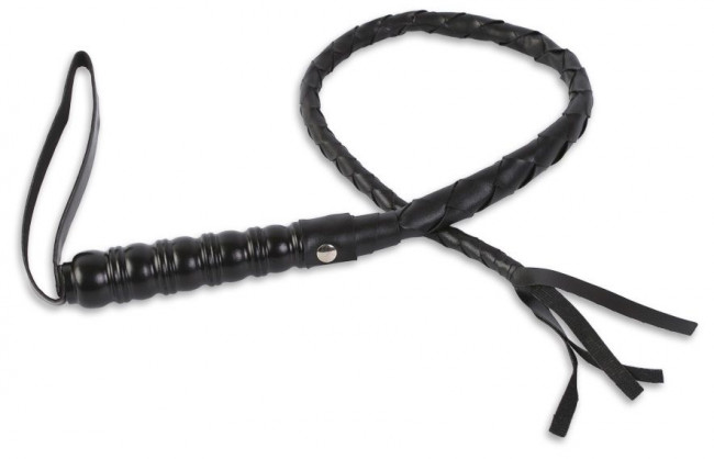 Черный кнут с витой рукояткой - 97 см.