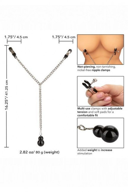 Зажимы для сосков с серебристой цепочкой и утяжелителем Weighted Dual Tier Nipple Clamps Зажимы для сосков с серебристой цепочкой и утяжелителем Weighted Dual Tier Nipple Clamps