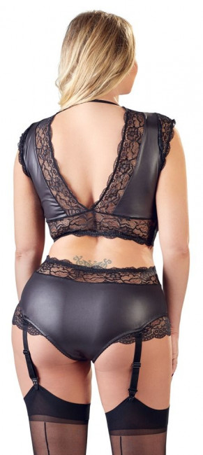 Чувственный wet-look комплект с кружевной отделкой Чувственный wet-look комплект с кружевной отделкой