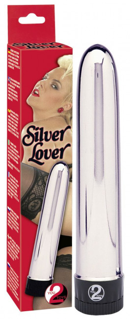 Серебристый классический вибратор Silver Lover - 19 см. Серебристый классический вибратор Silver Lover - 19 см.