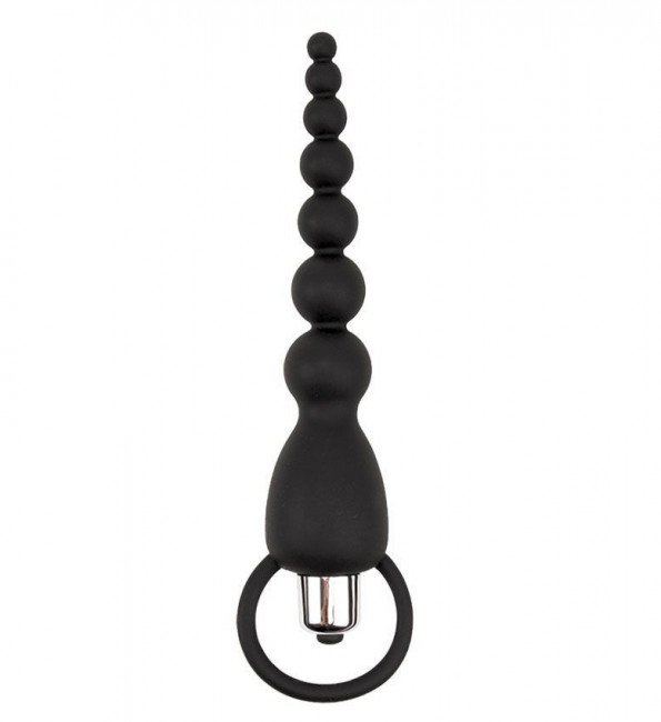 Чёрная анальная цепочка с вибрацией Sex Expert - 15,5 см.