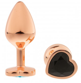 Золотистая анальная пробка OYO с черным кристаллом-сердцем - 7,3 см.