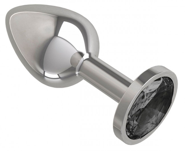 Серебристая анальная втулка с чёрным кристаллом - 7 см. Серебристая анальная втулка с чёрным кристаллом - 7 см.