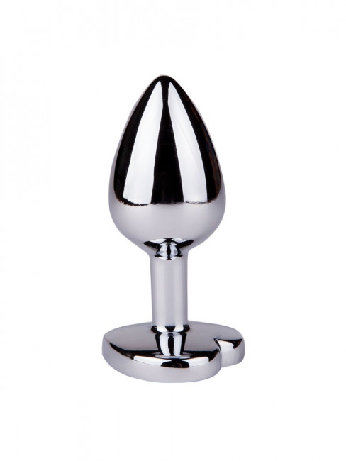 Серебристая анальная втулка с розовым кристаллом-сердцем - 7 см.