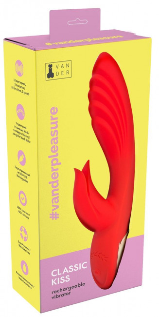 Красный вибромассажёр-кролик Classic Kiss - 24 см. Красный вибромассажёр-кролик Classic Kiss - 24 см.