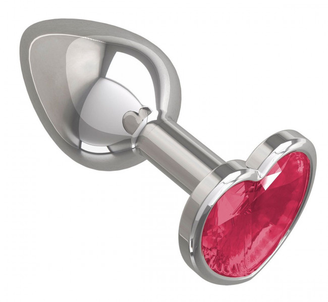 Серебристая анальная втулка с малиновым кристаллом-сердцем - 7 см. Серебристая анальная втулка с малиновым кристаллом-сердцем - 7 см.