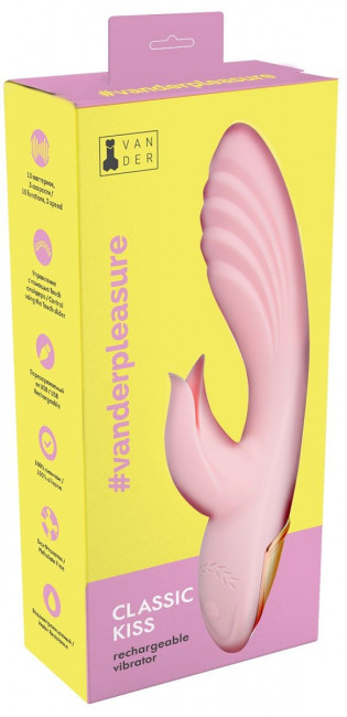 Нежно-розовый вибромассажёр-кролик Classic Kiss - 24 см. Нежно-розовый вибромассажёр-кролик Classic Kiss - 24 см.