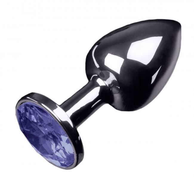 	Маленькая серебристая анальная пробка с круглым кончиком и фиолетовым кристаллом - 7 см.