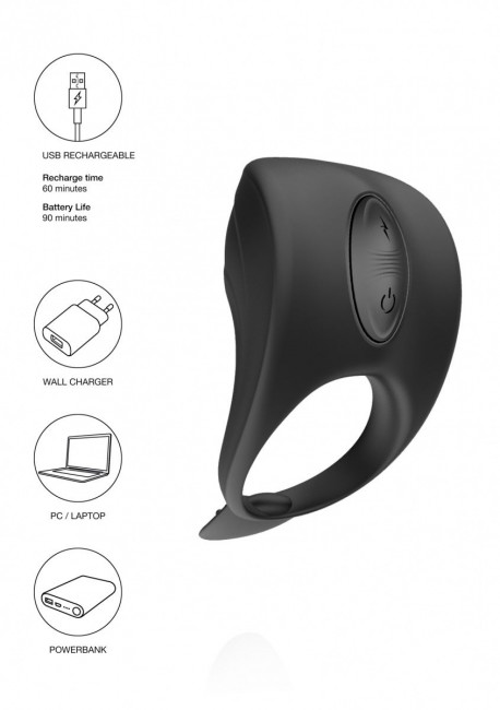 Черное эрекционное виброкольцо с электростимуляцией C-spot Massager Черное эрекционное виброкольцо с электростимуляцией C-spot Massager