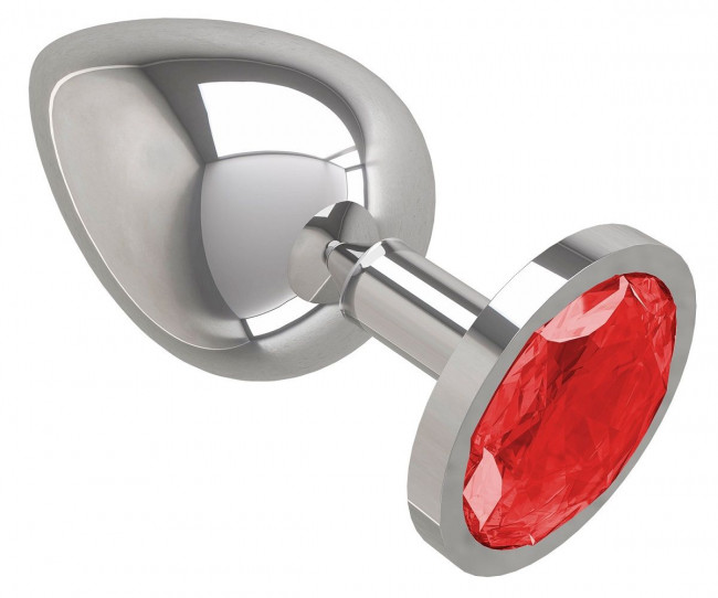 Серебристая большая анальная пробка с красным кристаллом - 9,5 см. Серебристая большая анальная пробка с красным кристаллом - 9,5 см.