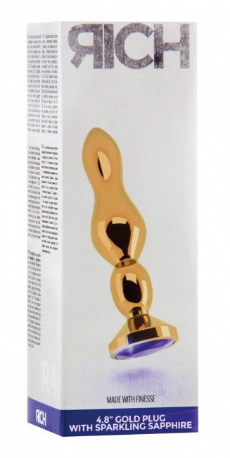 Золотистая анальная пробка с фиолетовым кристаллом - 14 см. Золотистая анальная пробка с фиолетовым кристаллом - 14 см.