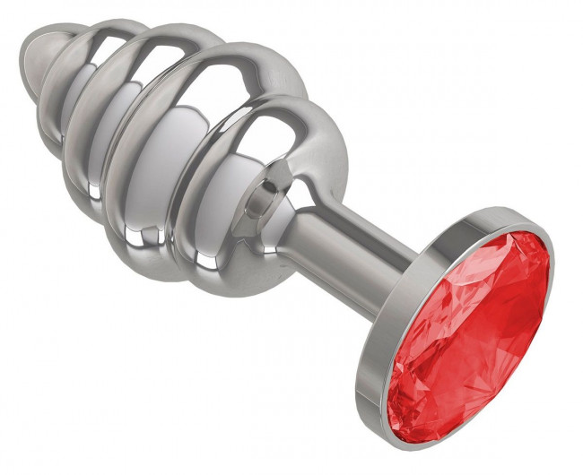 Серебристая пробка с рёбрышками и красным кристаллом - 7 см. Серебристая пробка с рёбрышками и красным кристаллом - 7 см.