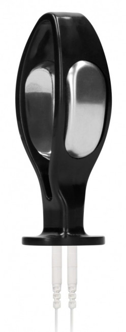 Черный электростимулятор с проводящей насадкой E-Stim Hollow Butt Plug - 7,8 см.