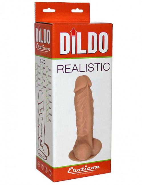 Телесный фаллоимитатор на присоске с мошонкой - 18,5 см.