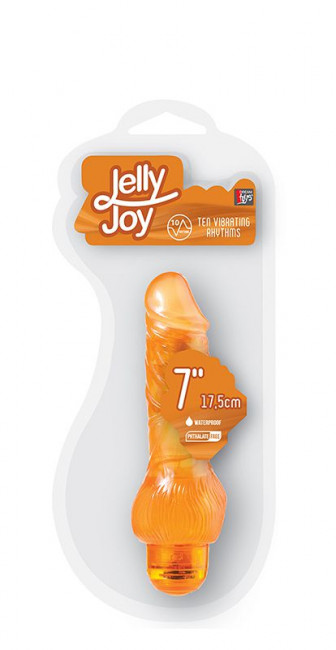 Оранжевый вибратор-реалистик JELLY JOY 7INCH 10 RHYTHMS ORANGE - 17,5 см.