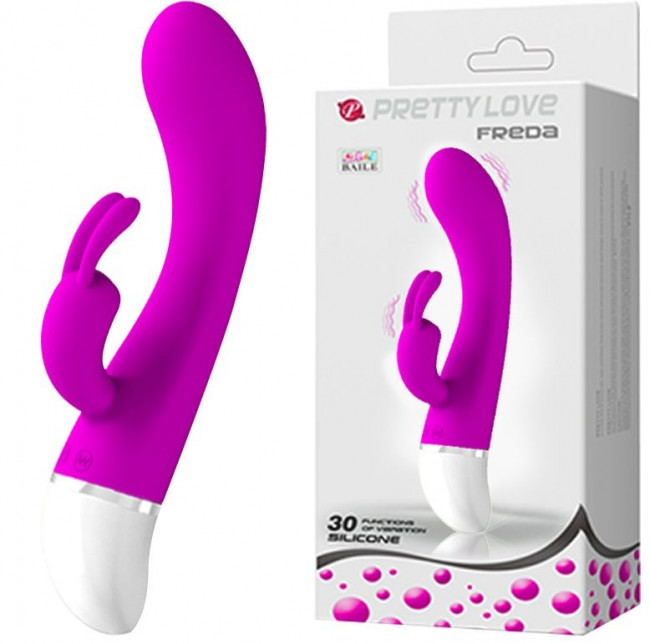Лиловый вибратор Freda с зайчиком - 18,9 см. Лиловый вибратор Freda с зайчиком - 18,9 см.