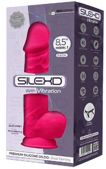 Ярко-розовый вибратор-реалистик Silexd Model 1 - 21,5 см. Ярко-розовый вибратор-реалистик Silexd Model 1 - 21,5 см.