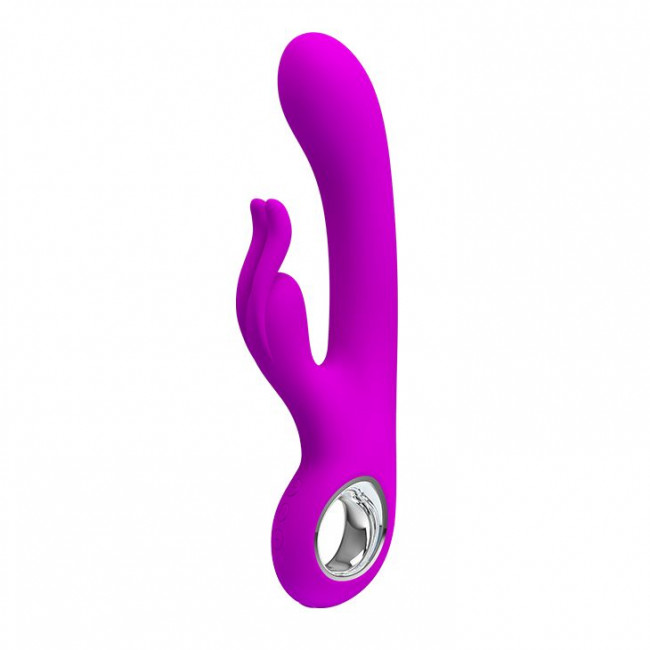 Лиловый вибромассажер с клиторальным отростком Hot Rabbit - 19 см.