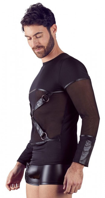 Мужской лонгслив с оригинальной вставкой из ремней Мужской лонгслив с оригинальной вставкой из ремней