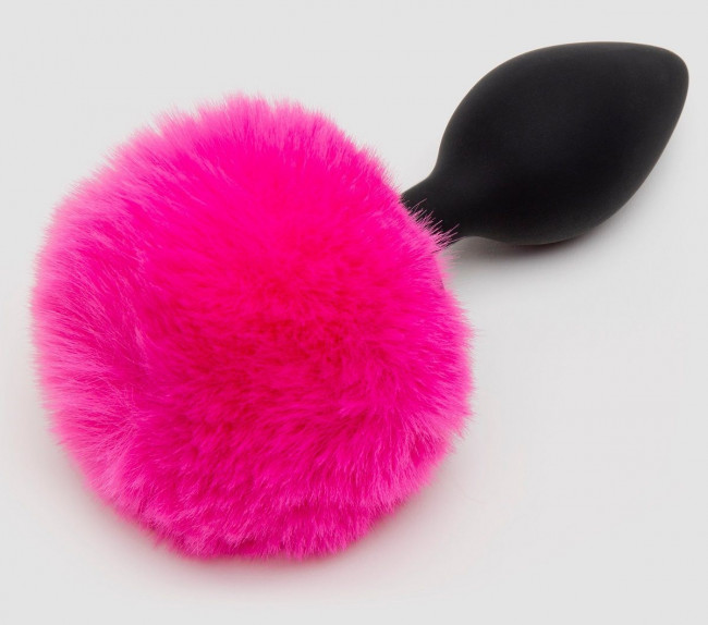 Черная анальная пробка с розовым хвостом Medium Bunny Tail Butt Plug Черная анальная пробка с розовым хвостом Medium Bunny Tail Butt Plug