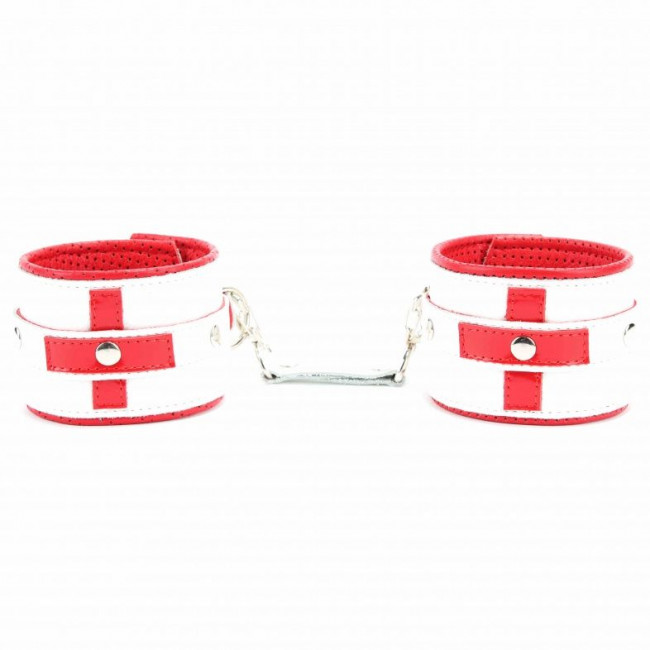 Бело-красные кожаные наручники для медсестры Бело-красные кожаные наручники для медсестры