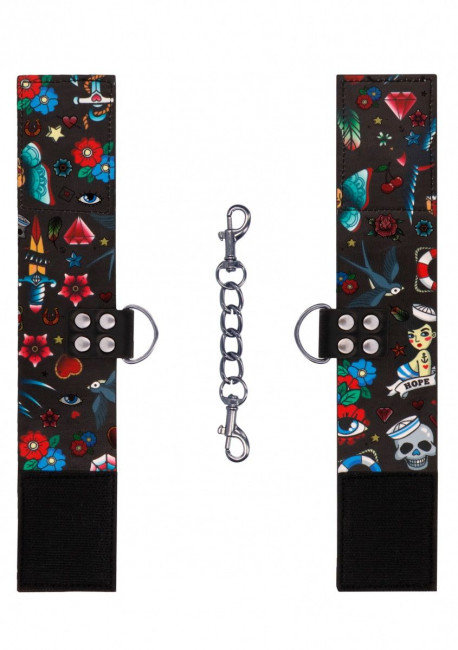 Наручники Printed Hand Cuffs Old School Tattoo Style на цепочке