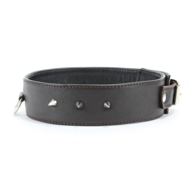 Коричневый кожаный ошейник с кольцом увеличенного размера