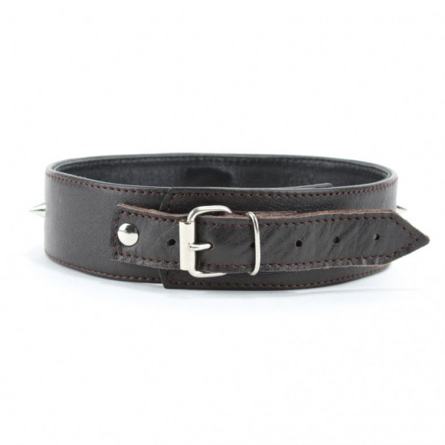 Коричневый кожаный ошейник с кольцом увеличенного размера