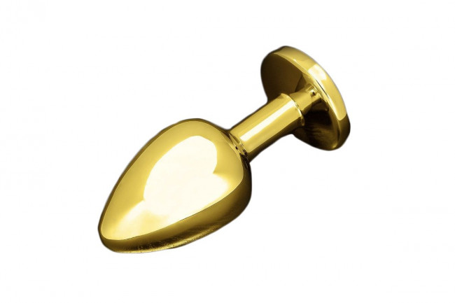 Маленькая золотистая анальная пробка с круглым кончиком и фиолетовым кристаллом - 7 см. Маленькая золотистая анальная пробка с круглым кончиком и фиолетовым кристаллом - 7 см.