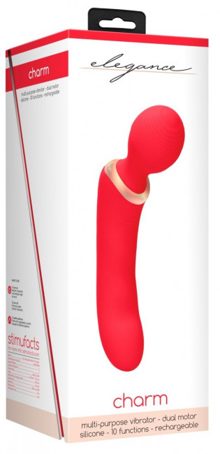 Красный двусторонний вибратор Charm - 18 см. Красный двусторонний вибратор Charm - 18 см.