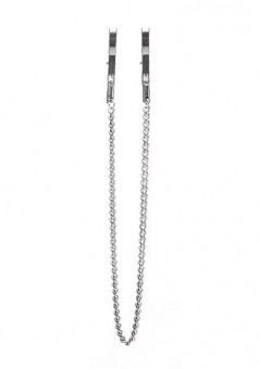 Серебристые металлические клипсы на соски с цепочкой 