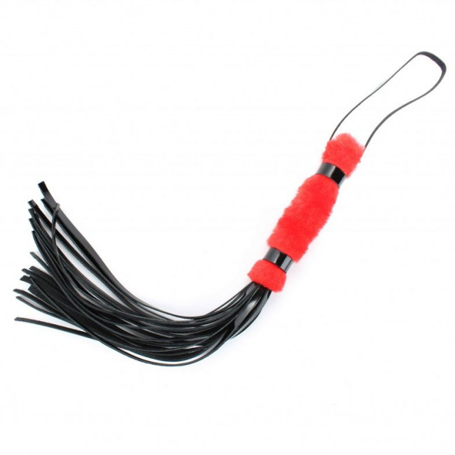 Плеть из лака с красным мехом BDSM Light - 43 см.