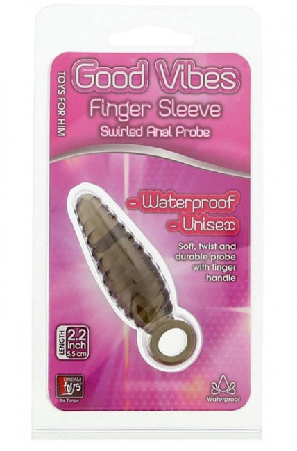 Дымчатый массажер со спиралевидным рельефом GOOD VIBES FINGER SLEEVE ANAL PROBE - 6 см. Дымчатый массажер со спиралевидным рельефом GOOD VIBES FINGER SLEEVE ANAL PROBE - 6 см.
