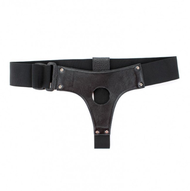 Чёрные трусики для страпона из натуральной кожи Чёрные трусики для страпона из натуральной кожи