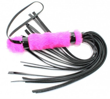 Плеть из лака с розовым мехом BDSM Light - 43 см.
