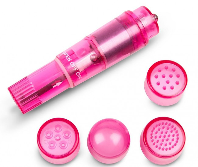Розовая виброракета с 4 сменными колпачками Розовая виброракета с 4 сменными колпачками