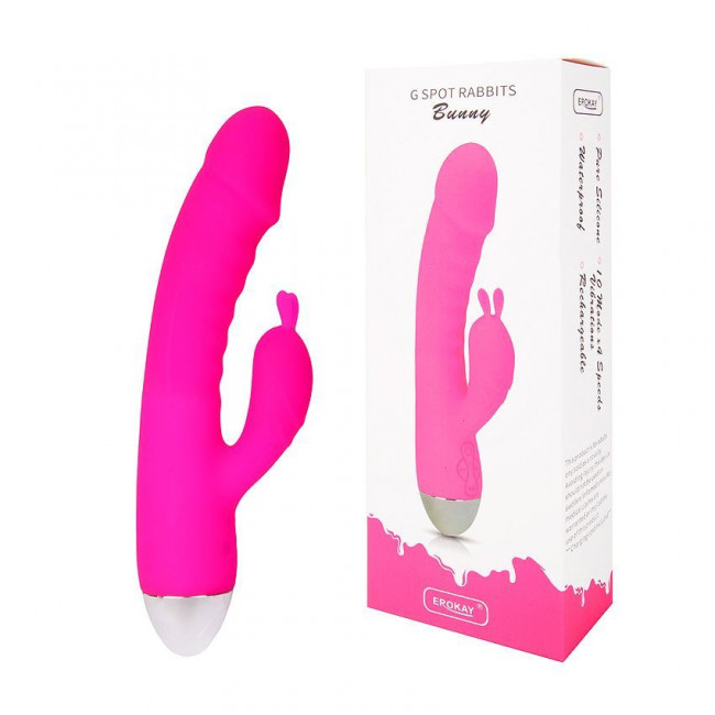 Розовый силиконовый вибромассажер с отростком для стимуляции клитора - 22 см. Розовый силиконовый вибромассажер с отростком для стимуляции клитора - 22 см.