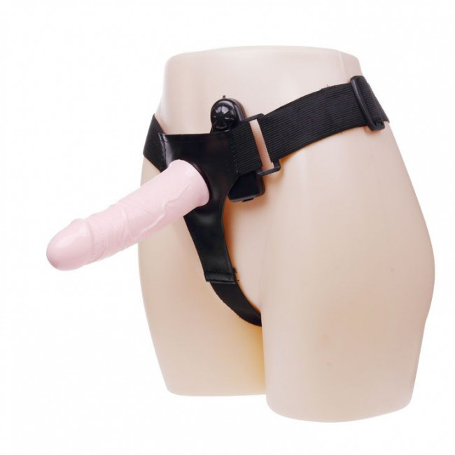 Полый страпон на трусиках с вибрацией и выносным пультом управления - 17 см.