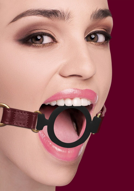 Кляп-кольцо на бордовых ремешках Silicone Ring Gag