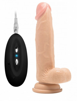 Телесный вибратор-реалистик Vibrating Realistic Cock 8" With Scrotum - 20 см.