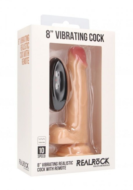 Телесный вибратор-реалистик Vibrating Realistic Cock 8" With Scrotum - 20 см.