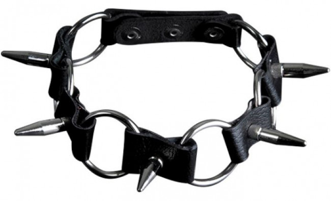 Чёрный кожаный ошейник с длинными шипами Чёрный кожаный ошейник с длинными шипами