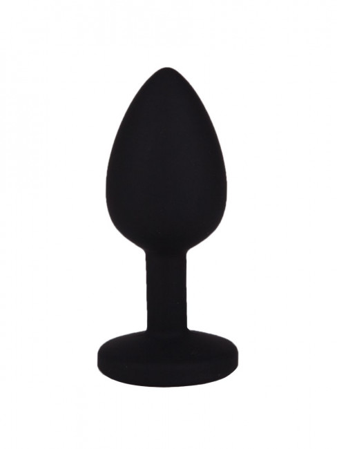 Чёрная анальная втулка с голубым кристаллом - 7,3 см.