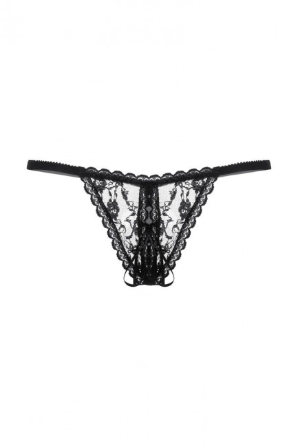 Черные ажурные трусики с вырезом и завязочкой
