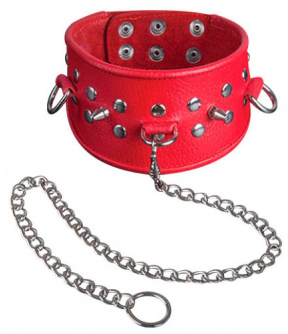 Красный кожаный ошейник с клёпками и шипами Красный кожаный ошейник с клёпками и шипами