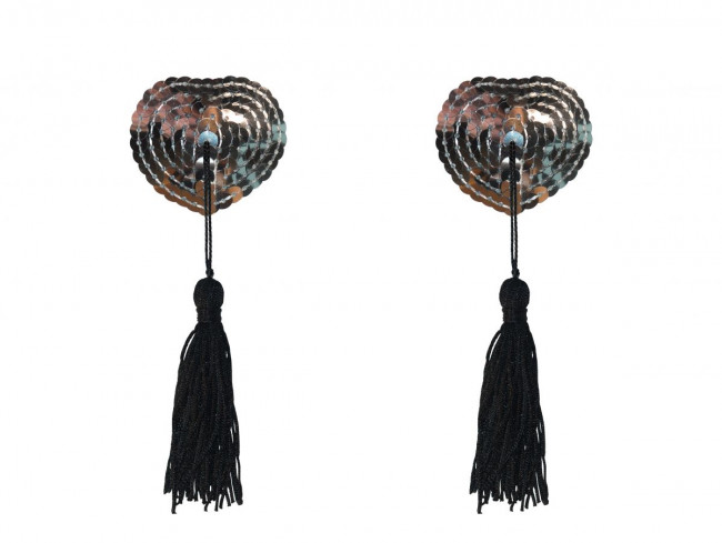 Серебристые пэстисы-сердечки Gipsy с черными кисточками Серебристые пэстисы-сердечки Gipsy с черными кисточками